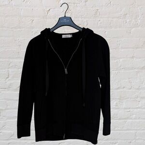 Coach 1941 Black Wool Zip Hoodie with Leather Trim